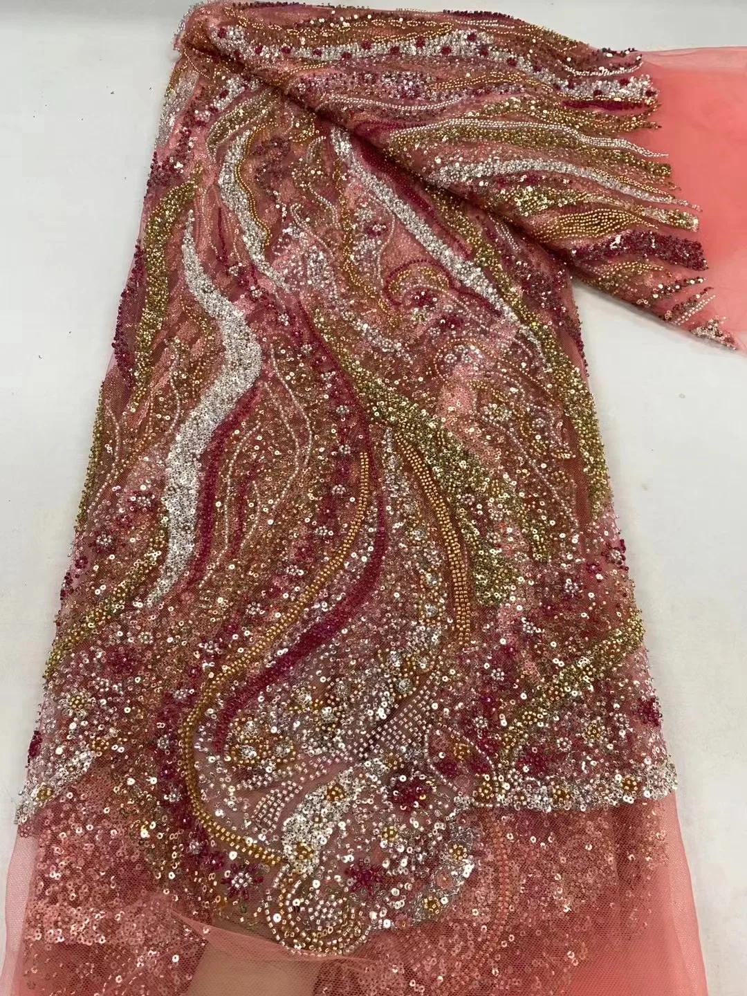 Роскошная Тюлевая вышивка из бисера африканская кружевная ткань 2024