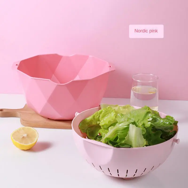 

2023 Vegetable Washing Basin Plastic High Quality Drain Basket Double Fruit Plate Kitchen Gadgets Washing Fruit And Vegetable