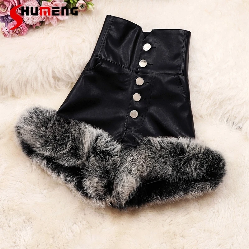 

Шорты женские из искусственной кожи на пуговицах, с высокой талией