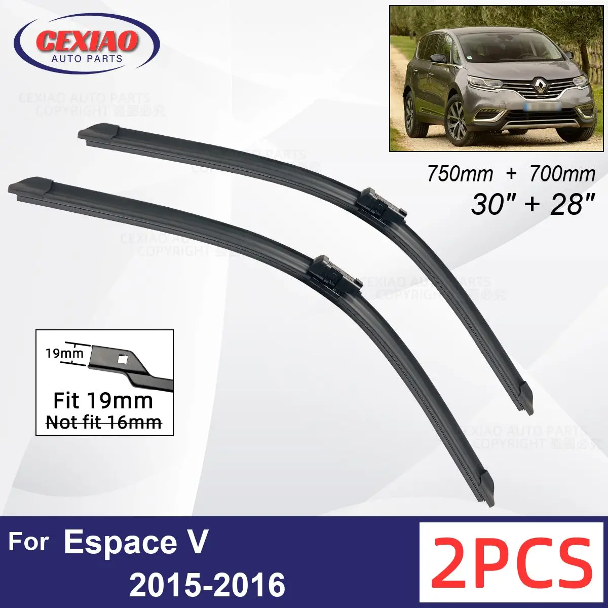 

Car Wiper For Renault Espace V 2015-2016 Front Wiper Blades Soft Rubber Windscreen Wipers Auto Windshield 30" 28" 750mm 700mm