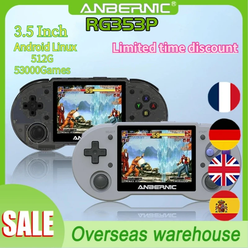 

512G 2023 New ANBERNIC RG353P Original Handheld Game 53000 Games Console 3.5 Inch Multi-touch Screen Android Linux System HDMI