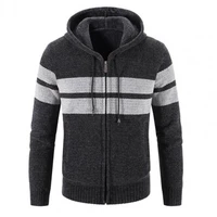 new winter cardigan men fashion striped hooded sweater jackets casual mens thick warm knitting cardigan sweatercoat men clothing