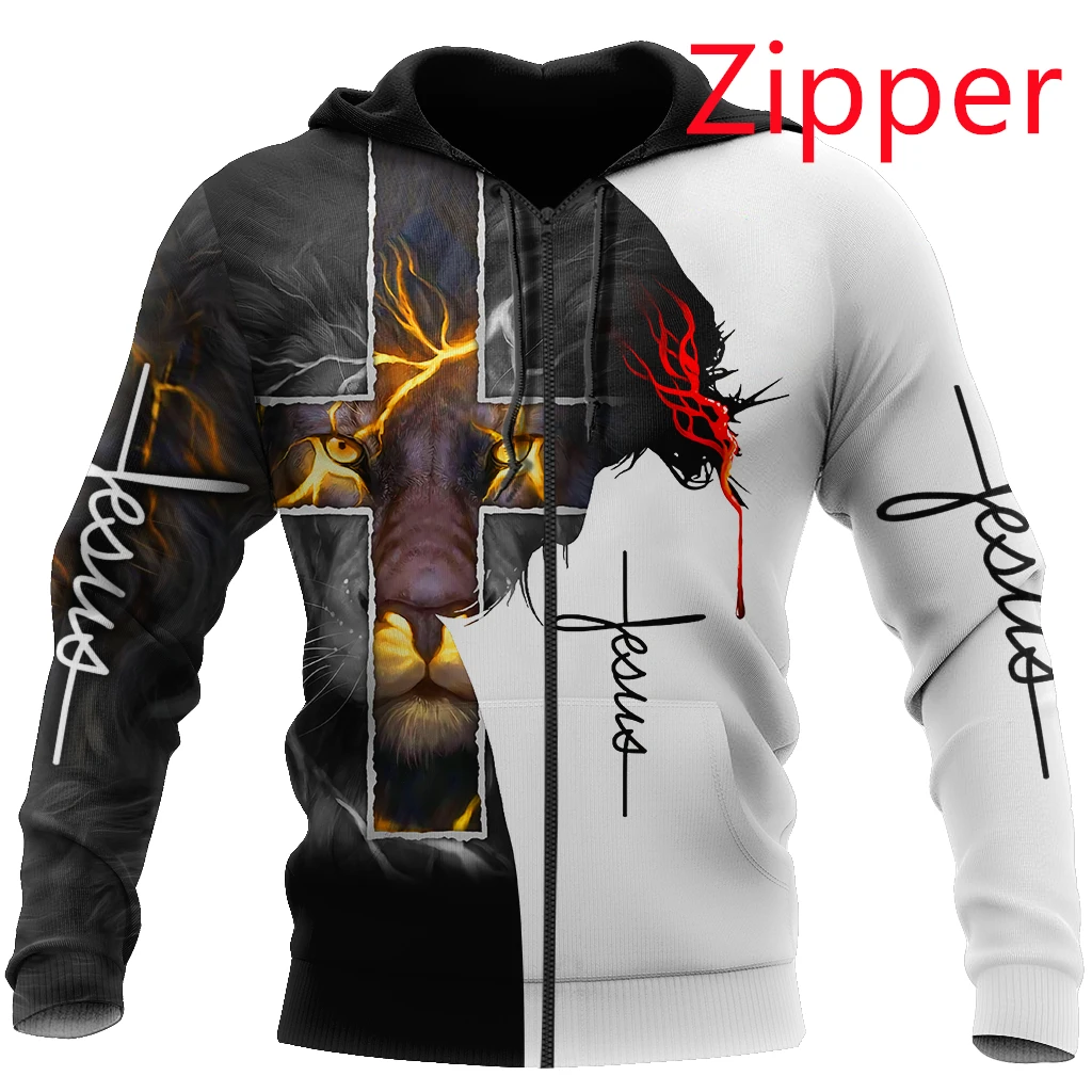 

2021 new brand clothing lion Templar fashion zipper shirt crusader 3D printing hoodie sweater unisex jacket casual streetwear