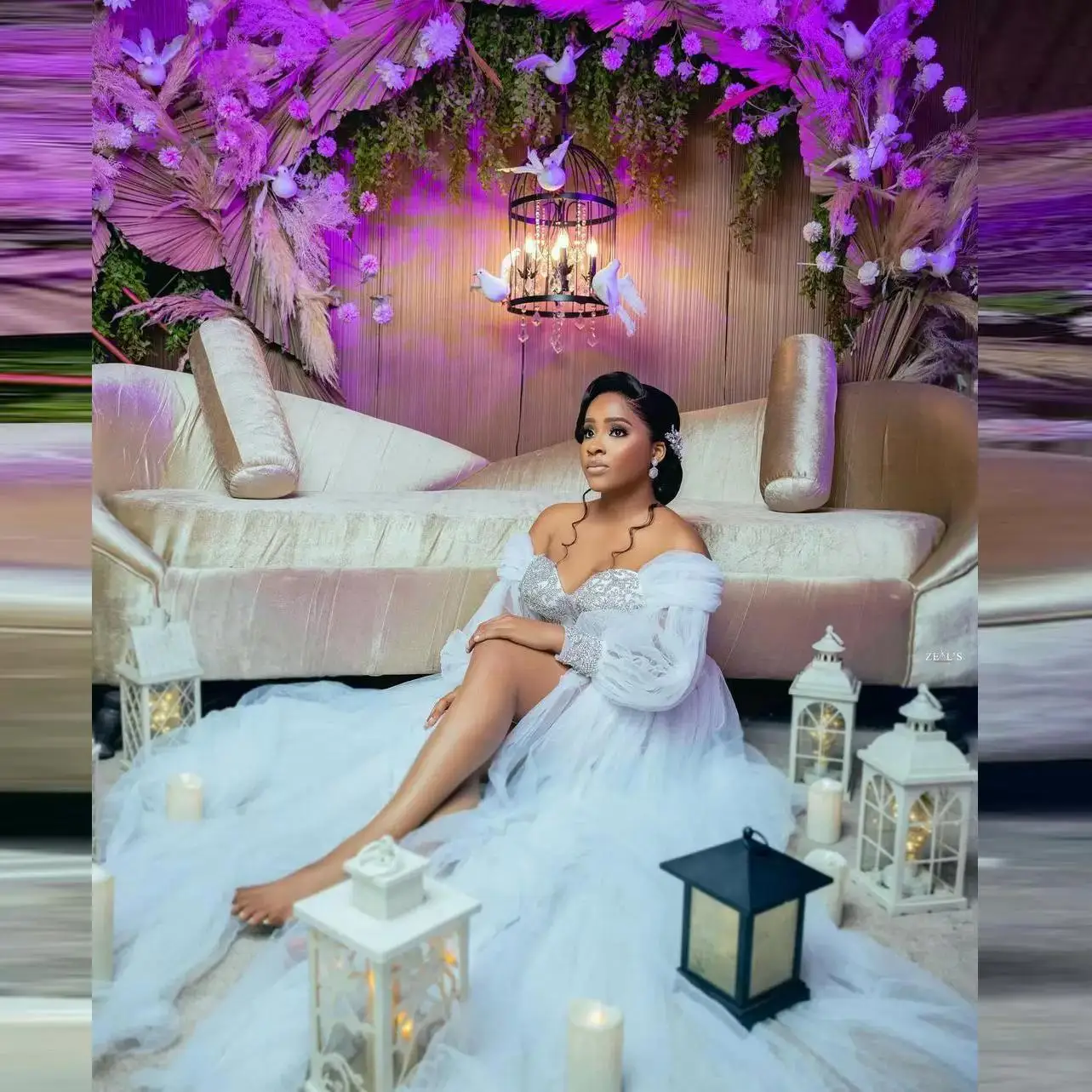 

Sweetheart Long Sleeves A-Line Wedding Dresses Full Beaded Sequins Black Woman Split Side Bridal Gowns
