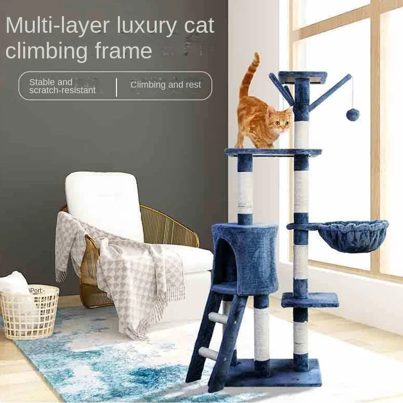 

Deluxe Cat Tower Condo Cat Tree Nest House Toy Bed Basket Hammock Play Furniture Tunnel 4 Levels Trew Scratcher Supplies Pet