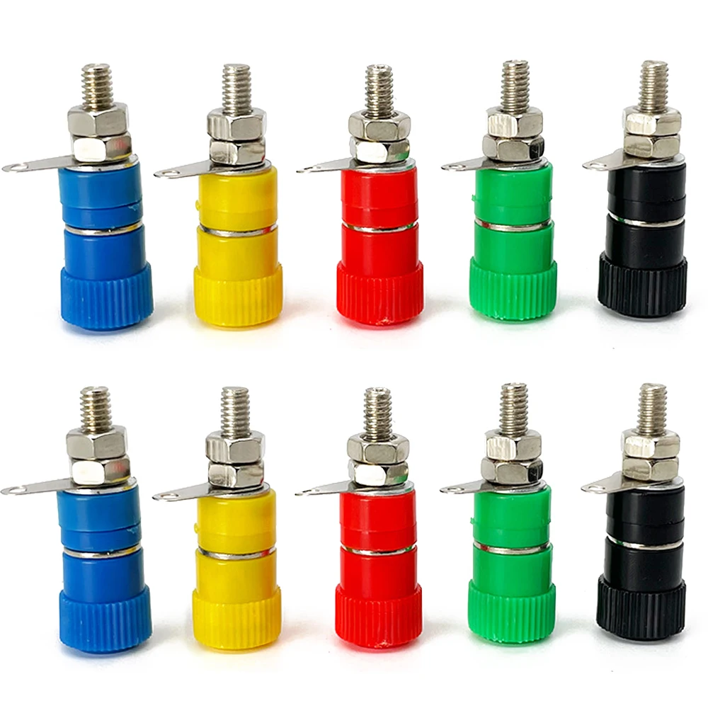 

10PCS 4mm Banana Socket Binding Post Nut Banana Plug Jack Zinc Alloy Plated Nickel Electrical Banana Connector Terminal 5 Colors