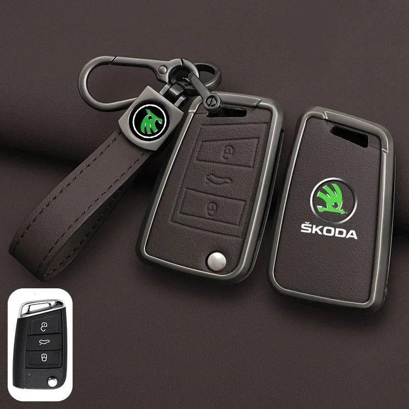 

Кожаный чехол для автомобильного дистанционного ключа, полный защитный держатель, брелок для Skoda Superb A7 Kodiaq Octavia A7 A8, аксессуары для ключей