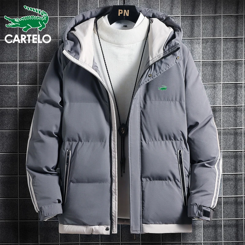 cartelo brand winter men's two-bar cotton clothing stand-up collar hooded jacket windproof warm thickening simple new cotton clo
