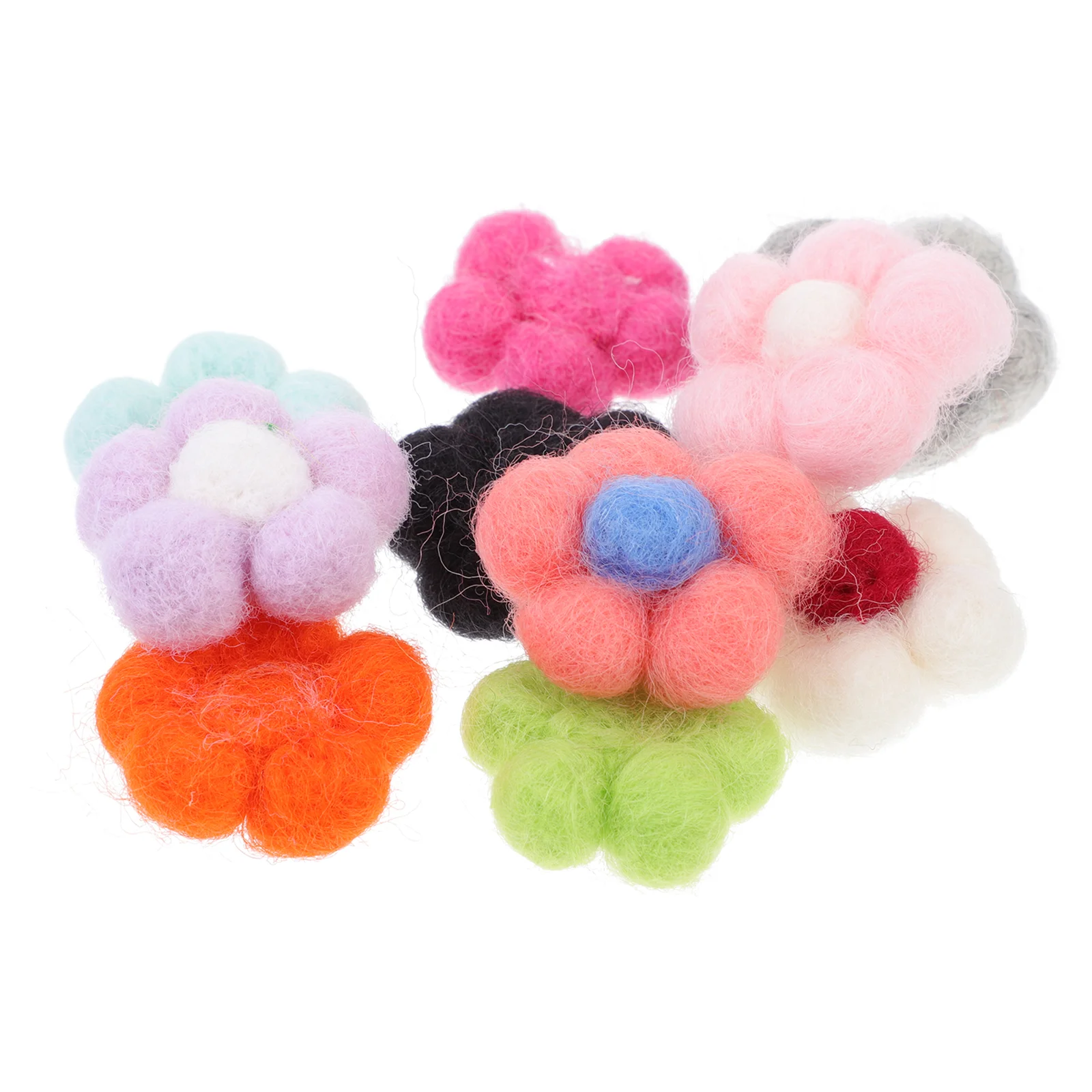 

10 Pcs Wool Flowers Crafts Wool Pom Pom Homemade Ornaments Needle Felting Floral DIY Headband Supplies DIY Gift