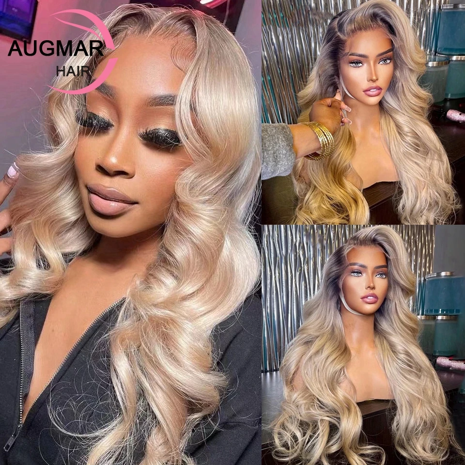 

Ash Blonde Body Wave Lace Front Wig Ombre 360 Full Lace Wig Human Hair Pre Plucked 180 Density Glueless 13x4 HD Lace Frontal Wig