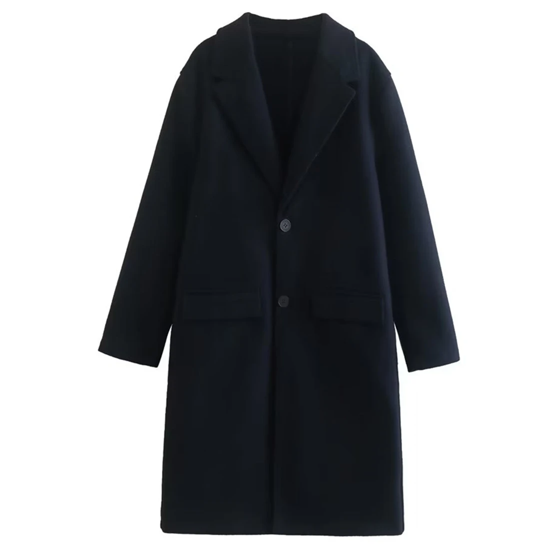 

Dave&Di England Style Woolen Trench Coat Women Fashion Simple Winter Black Long Coat