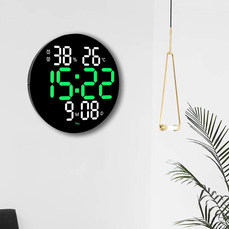 

10 Inch LED Round Large Screen Digital Wall Clock Silent Time Week Date Temperature Display Electronic Clock Living Room Decor