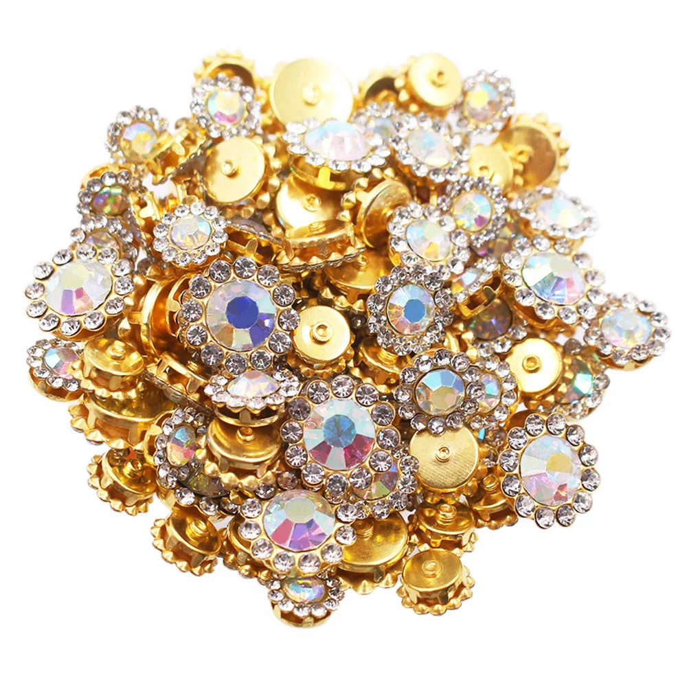 

100pcs Mix Size Gold Flower Claw Rhinestones Glitter Crystals Strass Fabric Stone Beads Sew on Rhinestones For Needlework Crafts