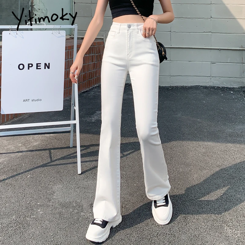 

Flared Jeans Woman High Waist Denim Trousers For Female Blue White Black Elastic Skinny Fashion Classic Leisure Wide Leg Pants