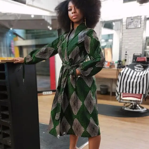 

Fashion African Olive Green Ankara Dress for Women Summer Elegant Lady Dashiki Robe Print Africa Long Sleeve Casual Outfit Gown
