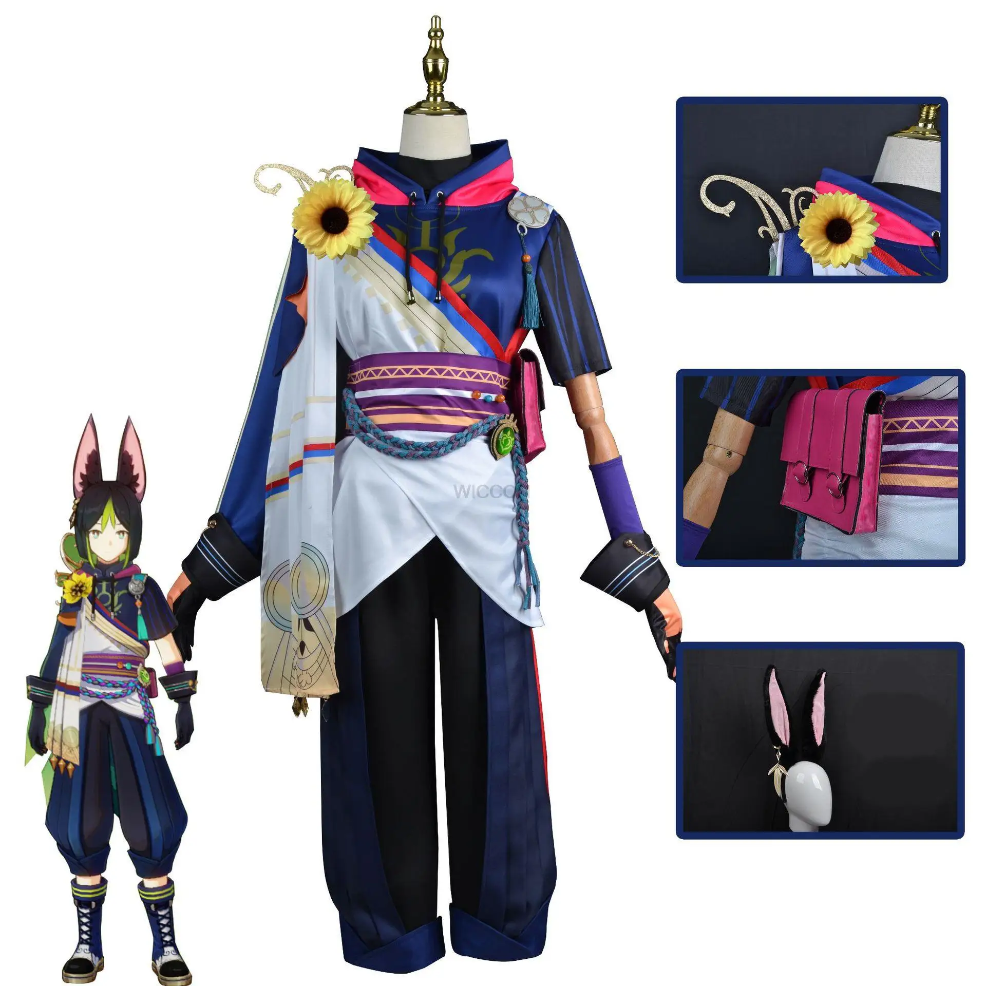 

Game Genshin Impact Tighnari Cosplay Costume Exquisite Lining Hoodies Pants Wig Halloween Rave Party Anime Suit