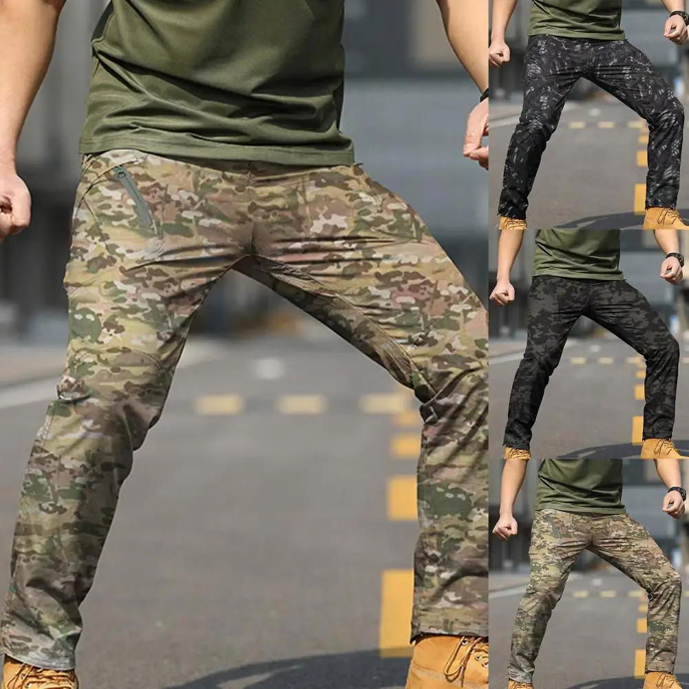 

Great Male Trousers Soft Zipper Fly Mid Waist Waterproof Multi Pockets Cargo Pants