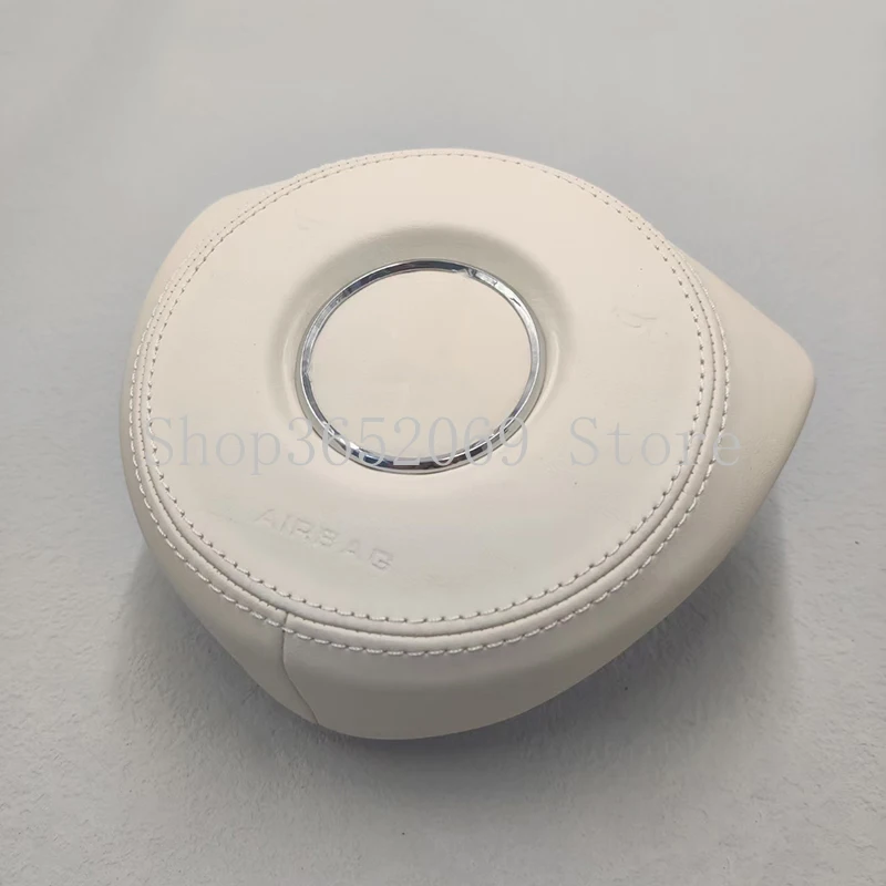 

For Mercedes Benz W205 Sport White Black Genuine Leather Wrapped Car Steering Wheel Horn Cap Cover Center Speaker Panel OEM Part