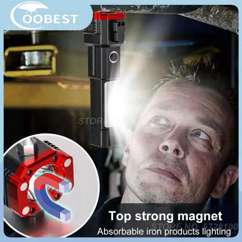 

Car Safety Hammer Self-defense Flashlight Fire Self-rescue With Strong Magnetic Window Breaker Torch 10w Work Light Flashlights