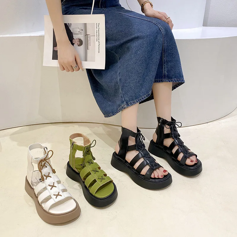 

Женские босоножки в стиле ретро, сандалии на шнуровке, Нескользящие, с открытым носком, в стиле ретро, лето 2022