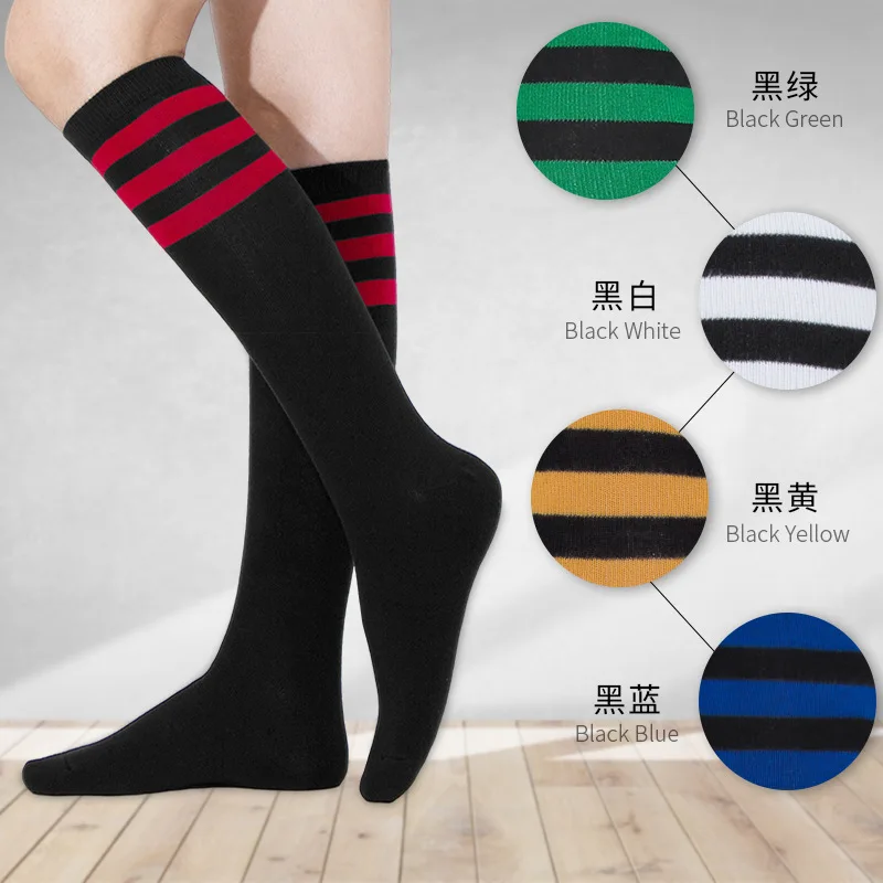 5pairs Three Bars Knee Length Socks Calf Socks Sports Soccer Socks Bunching Socks Middle-Long Stockings