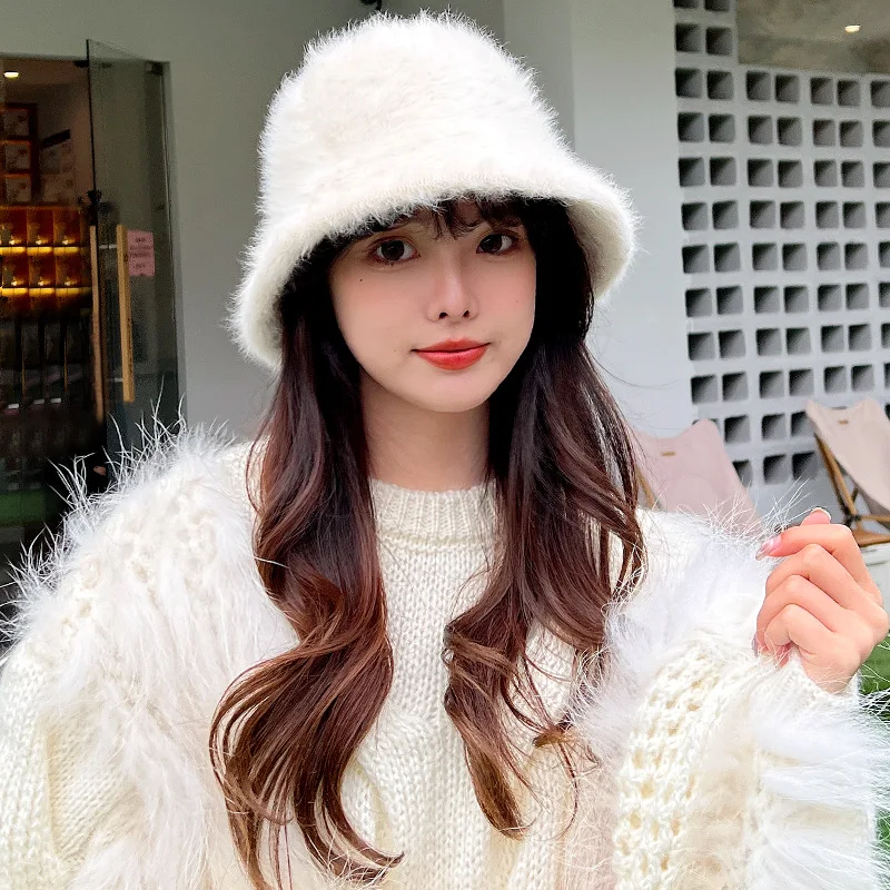 

Face Small Bucket Hat Autumn And Winter Joker Fisherman Female Korean Basin Warm Luxurious Soft Rabbit Fur