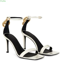 square toe high heel summer new arrival womens stiletto sexy open toe leather word buckle fashion see blood all match sandals
