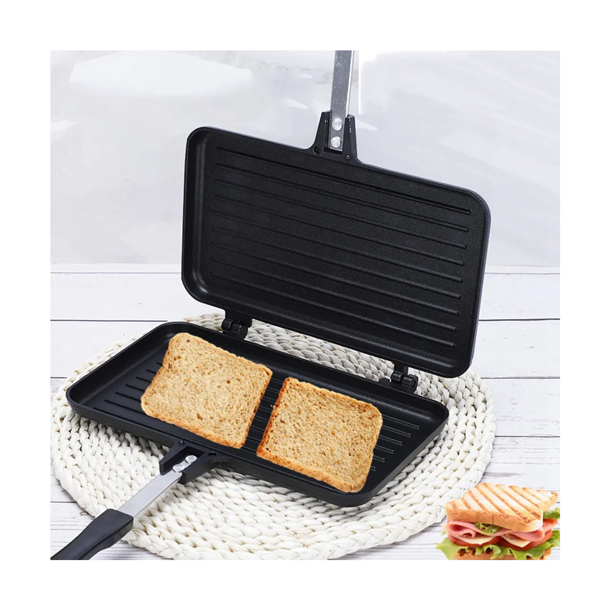 

Gas Non-Stick Sandwich Maker Bread Toast Breakfast Machine Pancake Baking Barbecue Oven Mold Mould Grill Frying Pan