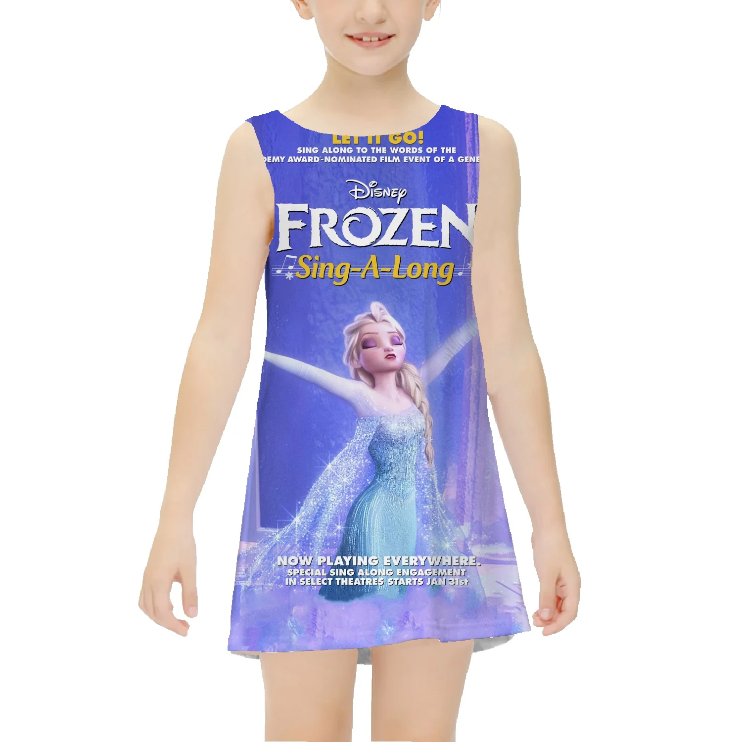 Frozen girls' dress 2022 summer new temperament printing Western-style vest long skirt trendy children's clothing