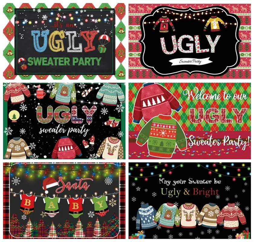 

Laeacco Christmas Ugly Sweater Party Photocall Black Background Snow Light Baby Poster Portrait Customized Photography Backdrops