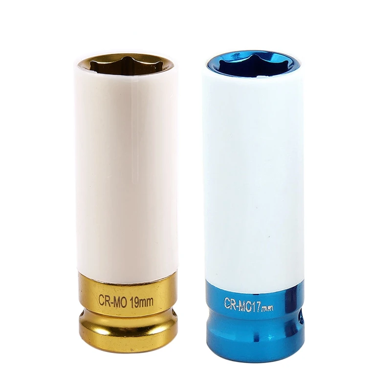 

2 Pcs Alloy Wheel 1/2 Inch Drive Set Thin Wall Deep Impact Nut Socket, Gold & Blue