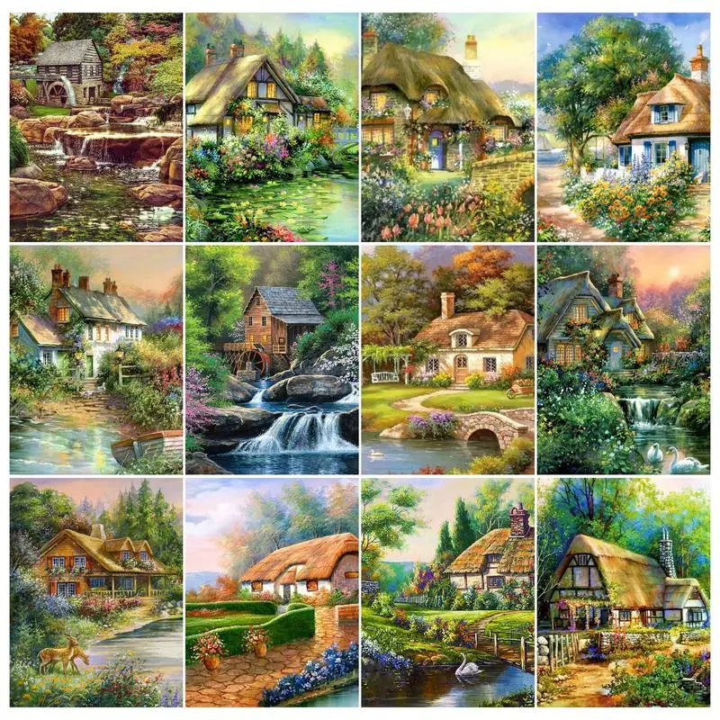 

RUOPOTY Oil Pictures By Numbers Wooden House On Canvas Painting By Numbers Home Decor Gift For Adults Kill Time