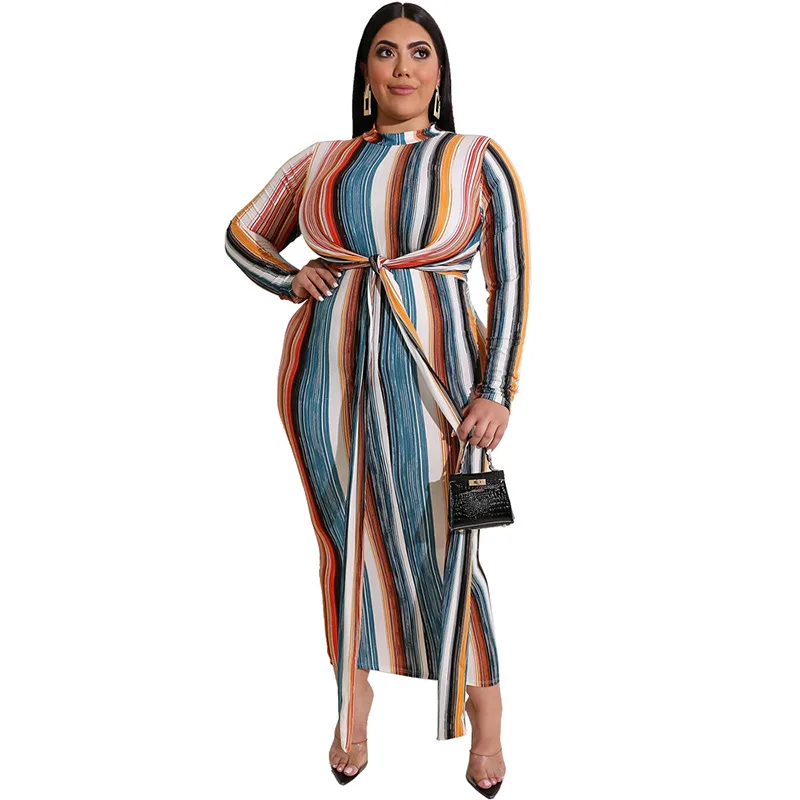 

Oversized Midi Dress Long Sleeve Striped Women Oversize Clothes Ladies Casual Elegant Long Streetwera Vestidos Mujer Robe Femme