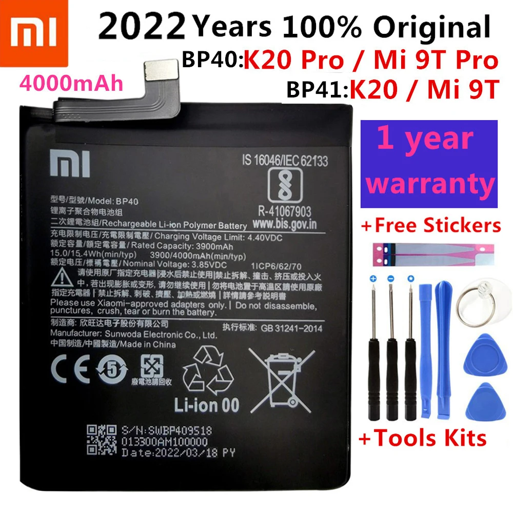 

100% Original Replacement Battery BP41 BP40 For Xiaomi Redmi K20 Pro Mi 9T Pro Mi9T Redmi K20Pro Premium Genuine Battery 4000mAh