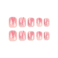24pcs pink blush irregular silver foil silver thread wear fake nail stickers manicure nail supplies for professionals