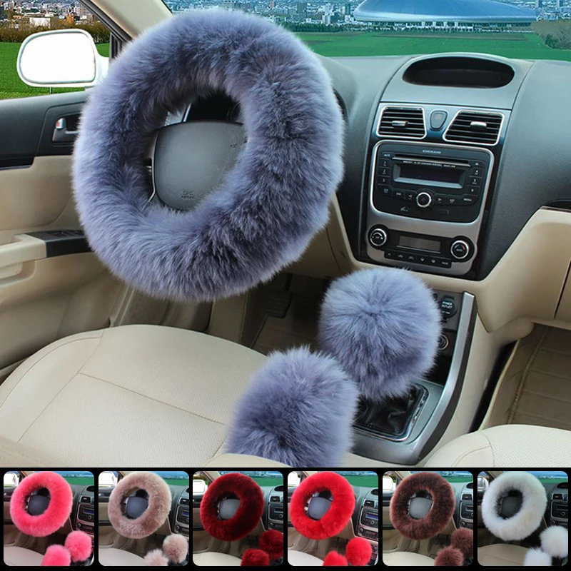New Car Fluffy Plush Steering Wheel Cover Fashion Winter Warm Fleece Non-slip Handle Gloves Ladies Car Decoration Accessories