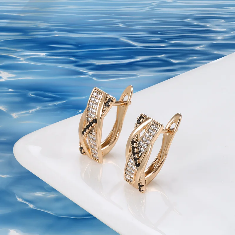 

2022 Black Natural Zircon Earring Trend Geometry Hollow Cross 585 Rose Gold Women Earrings Vintage Jewelry Gifts Accessories