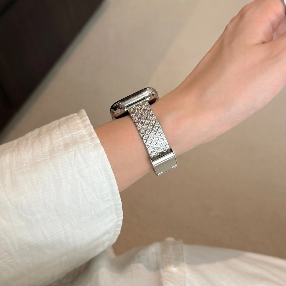 Фото Металлический браслет из нержавеющей стали с рыбьей чешуей для Apple Watch Series 11/10/9/8/7/Ultra iWatch, ремешок 49/46/45/44/42/41/40/38 мм №3