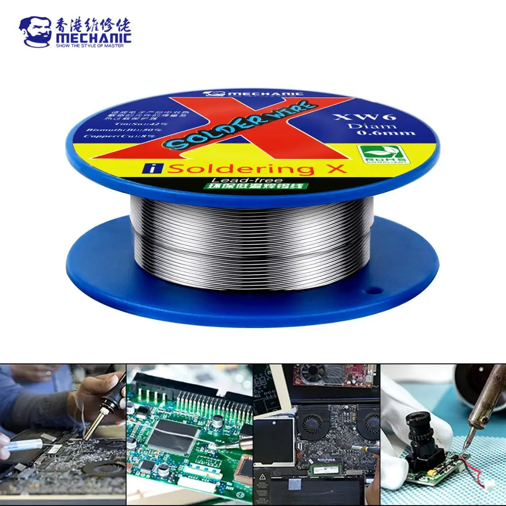 

MECHANIC 50g XW 0.5/0.6mm Mild Rosin Core Lead-Free Sn42/Bi50/Cu8 138℃ Low Melting Point High-Purity Solder Wire Soldering Flux