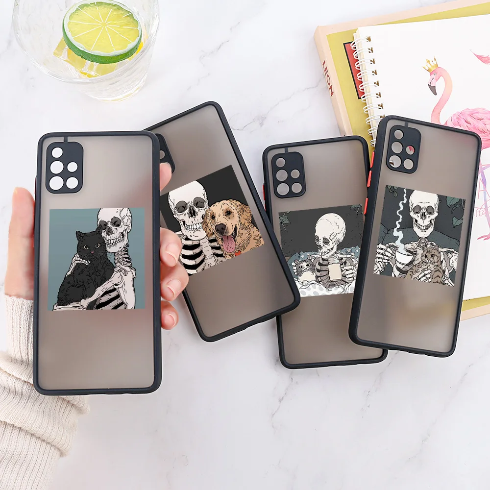 

For Samsung A52 A52S 5G A51 A12 Case Skeleton Cat Galaxy S20 FE S21 Ultra A32 A31 A21S A13 A03S A71 A50 A42 A70 A72 Hard Cover