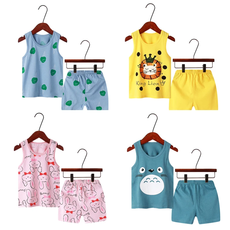 

Children Pajamas Summer Clothing Set For Boys Girls Vest Tops + Short Pants Shorts Sleepwear Cartoon Totoro Cotton Kids Pyjamas