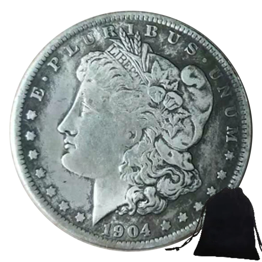 

1904 Ancient Fun Liberty Nickel Old Coin Copy Commemorative Old Coins Morgan Dollar US Coin for Friends+Gift Bag