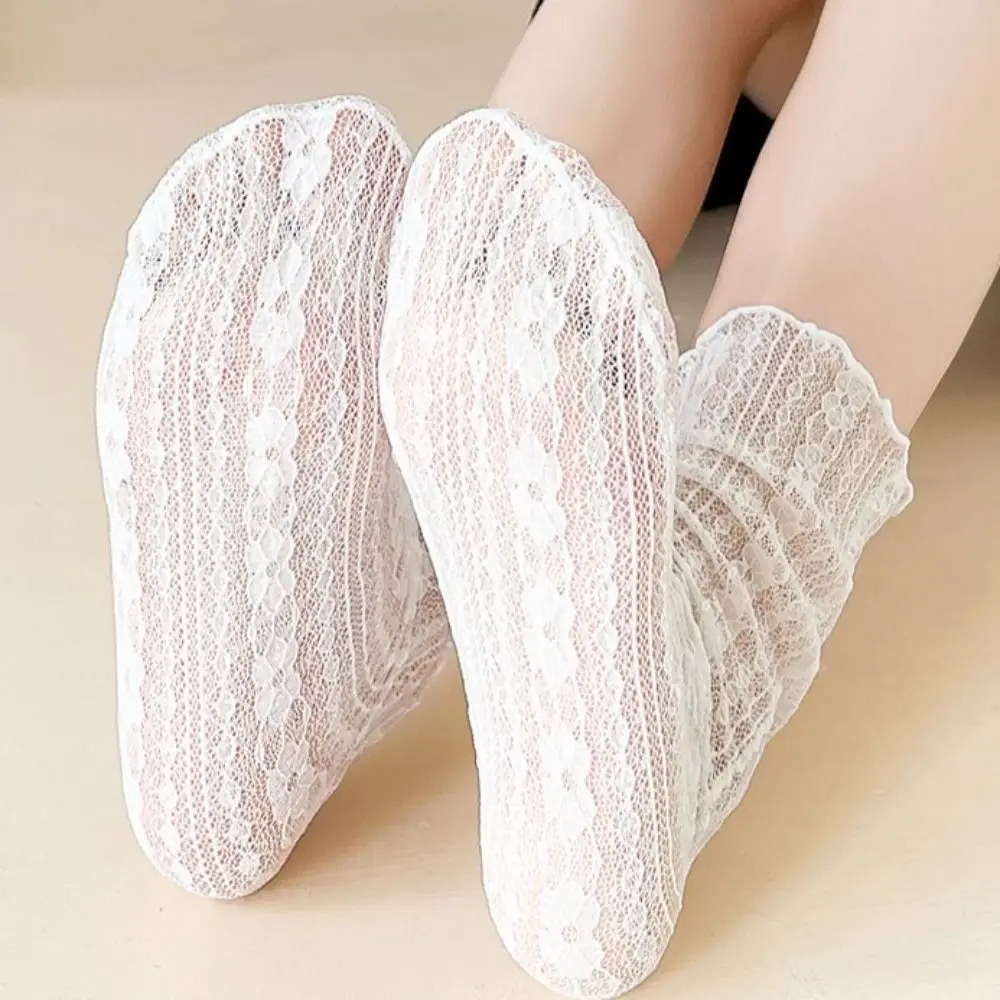 

Spring and Summer Thin Elastic Wearproof Cotton Women Translucent Socks Korean Lace Socks Flower Print Hosiery