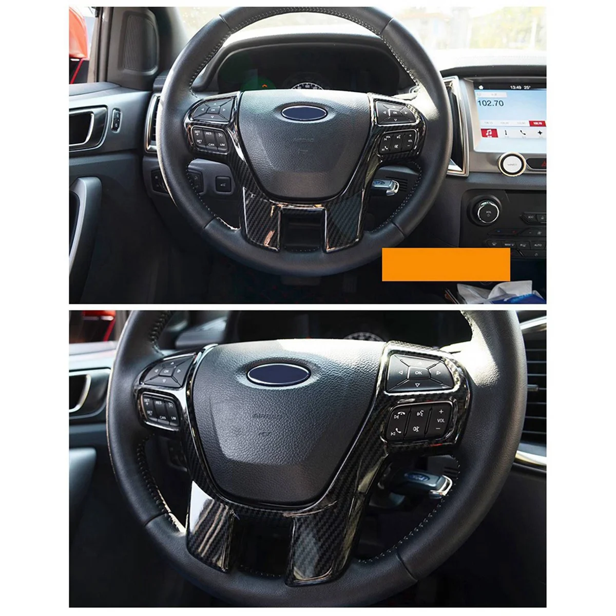 

2X for Ford Ranger Everest Endeavor 2015+ Carbon Fiber Steering Wheel & Gear Shift Cover Trim
