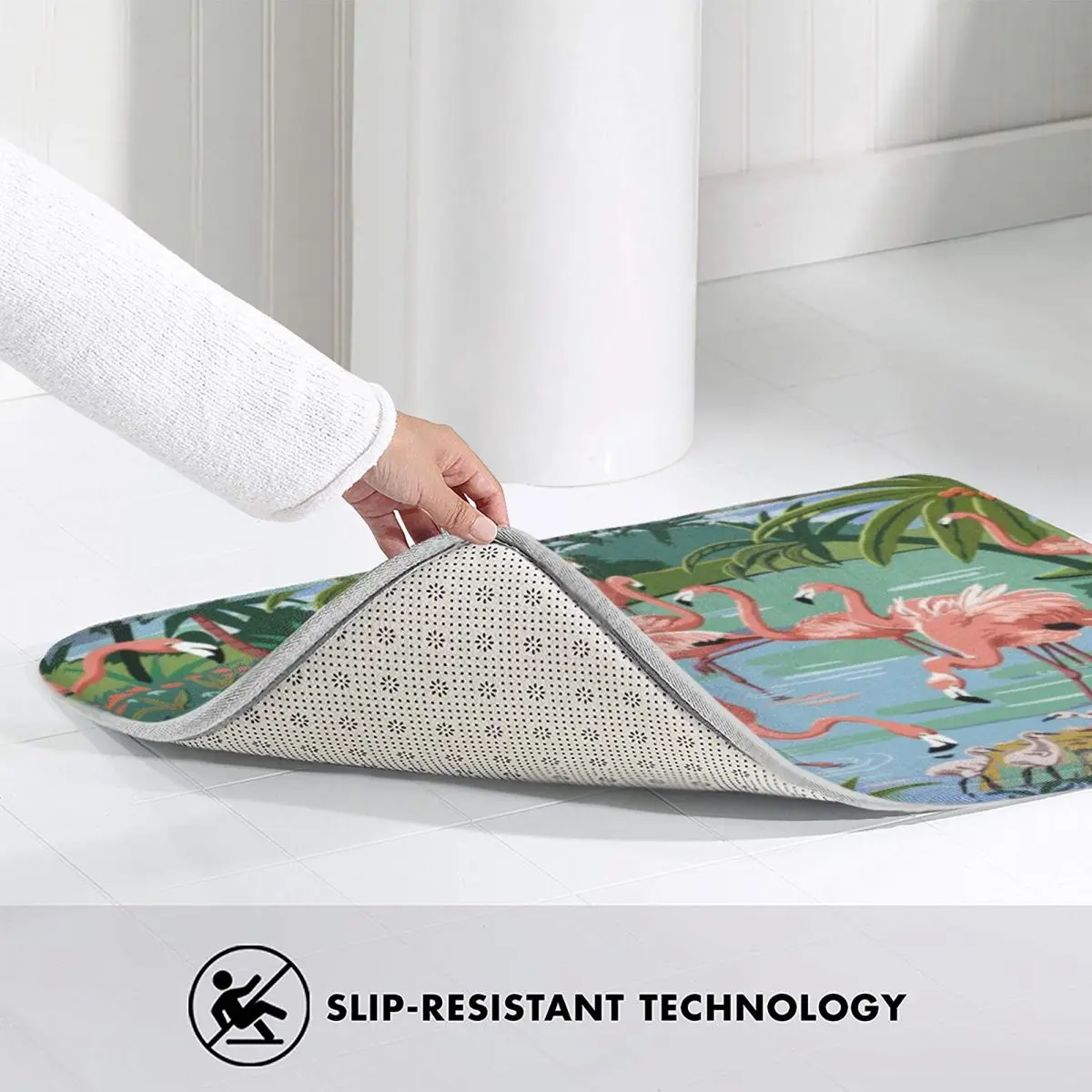 Коврик для ванной в винтажном стиле с изображением фламинго и лагуны
