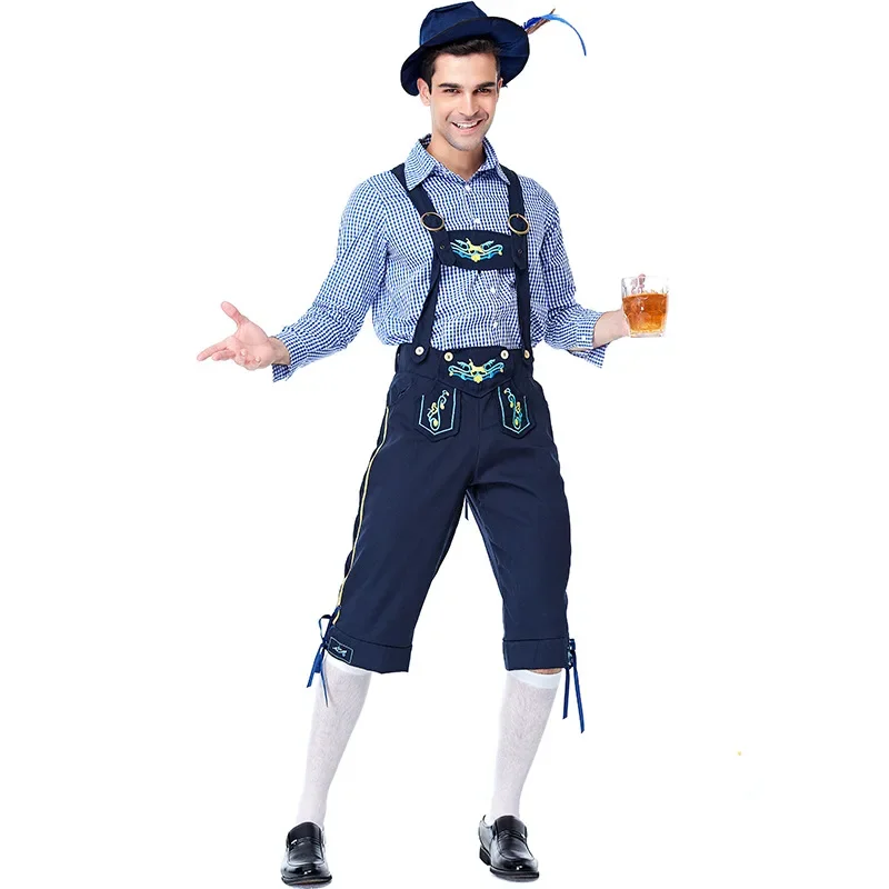 

Men Costumes Clothing Adults Oktoberfest German Bavarian Shorts Outfit Overalls Shirt Hat Suspenders Short Set Halloween Costume