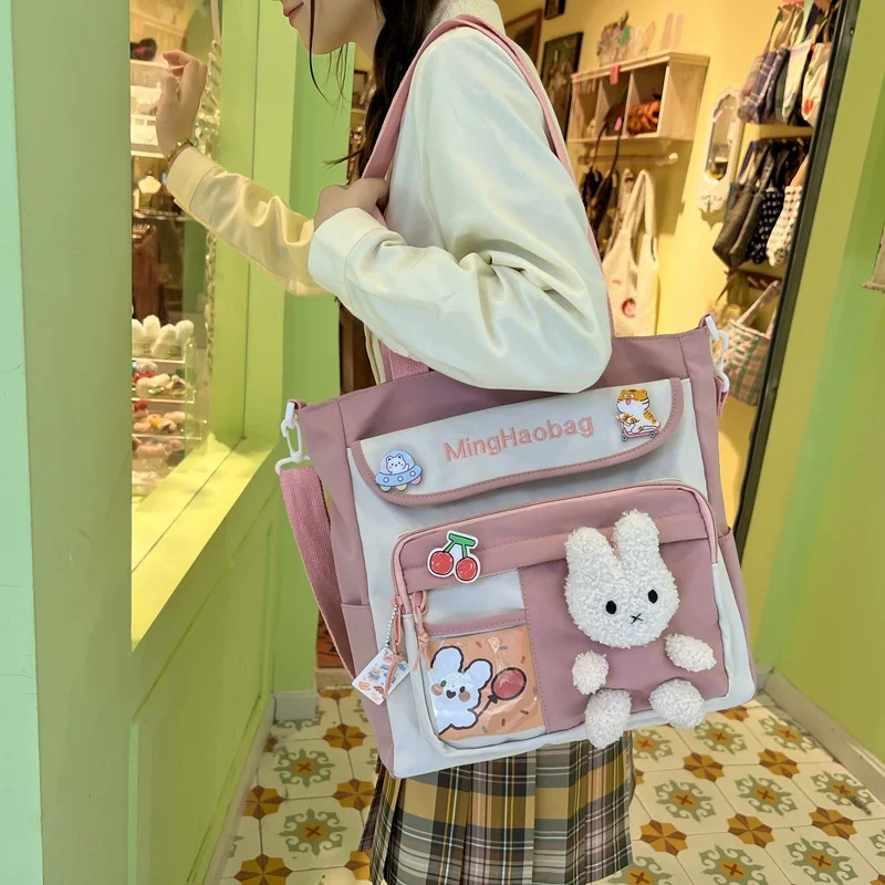 TRAVEASY Cute Satchel Bags Contrast Color Women Fashion Pink Handbag Primary School Student Girls Children Kawaii Shoulder Bags