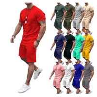 summer trendy teenager tracksuits for men solid color short sleeve t shirt and drawstring shorts casual sport 2 piece sets 21486