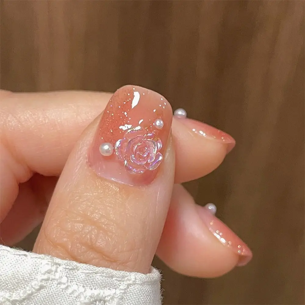 

24pcs Detachable Light Change Camellia False Nails Fake Nails Square Short French