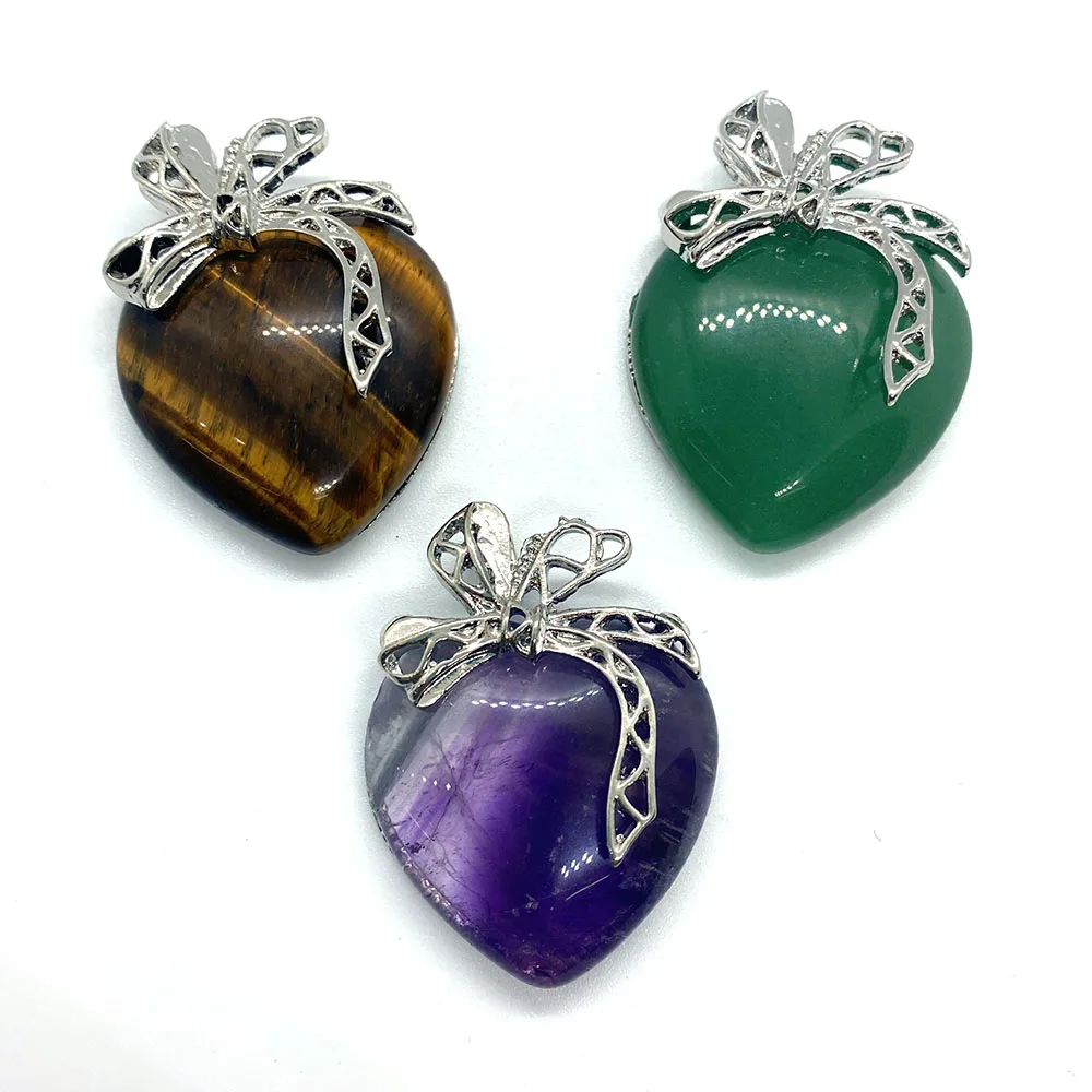 

Delicate Natural Stone Heart Pendant Amethyst Charm Agate Pendant For Making DIY Jewelry Necklace Bracelet 30x40mm